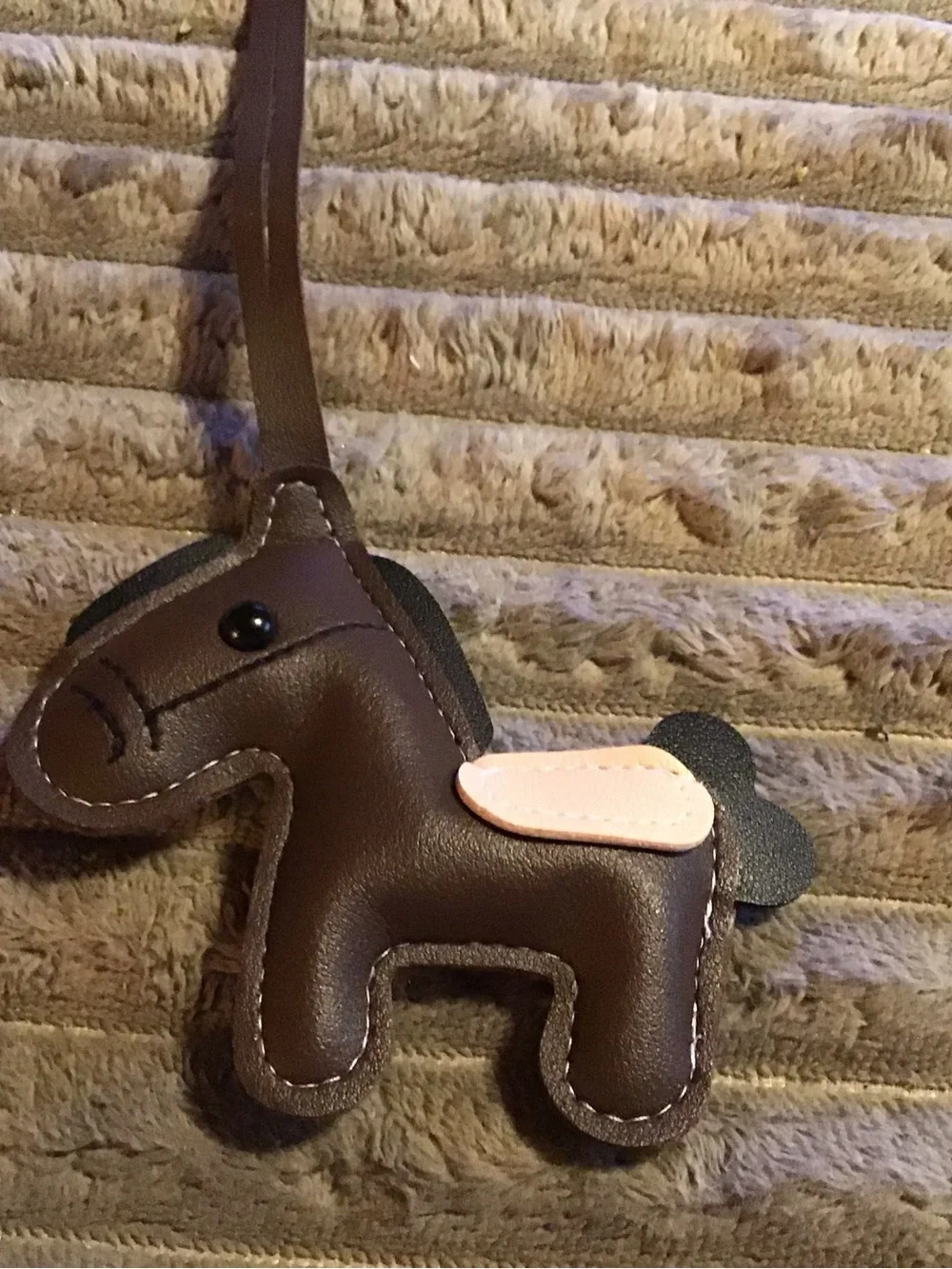 Brown leather Pony with Pink Saddle bag charm